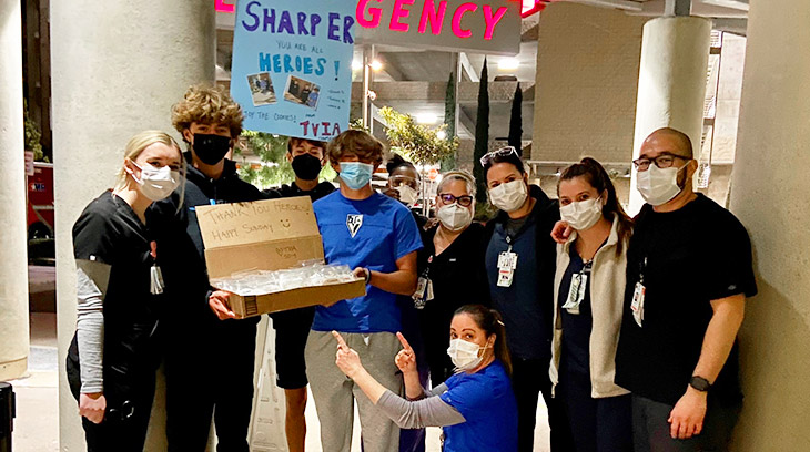 Teen Volunteers in Action SD1 dropping off a box of homemade cookies for the Sharp Memorial Hospital emergency room team